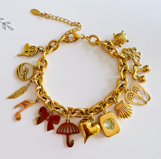 Gold Signature Charm Bracelet -LIMITED EDITION 13 CHARMS -$50